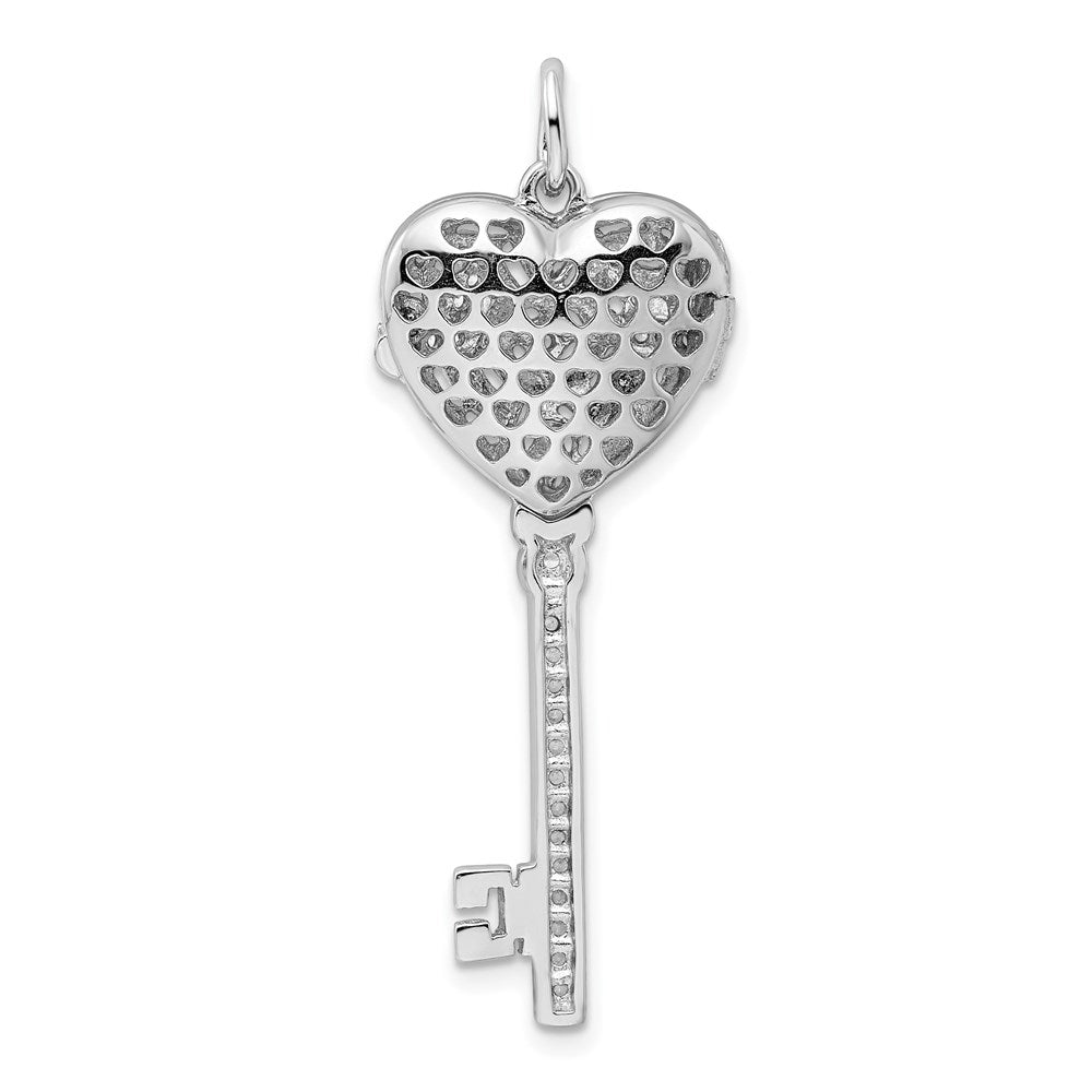 Sterlingsilber Rhodiniert Zirkonia Herz Key Medaillon