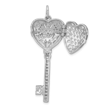 Sterlingsilber Rhodiniert Zirkonia Herz Key Medaillon