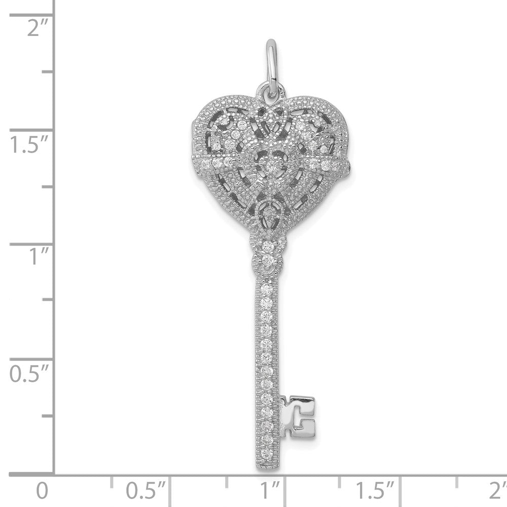 Sterlingsilber Rhodiniert Zirkonia Herz Key Medaillon