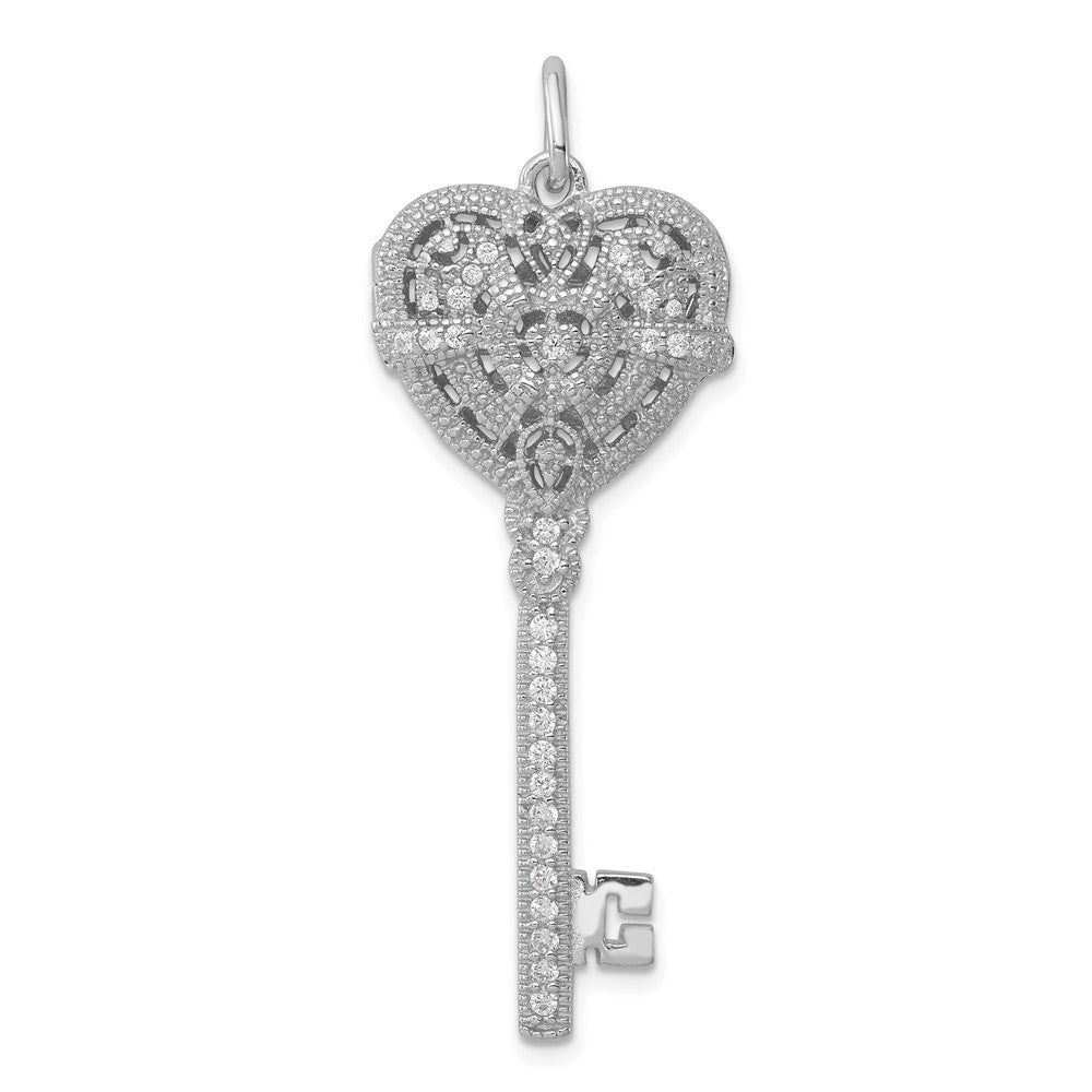 Sterlingsilber Rhodiniert Zirkonia Herz Key Medaillon