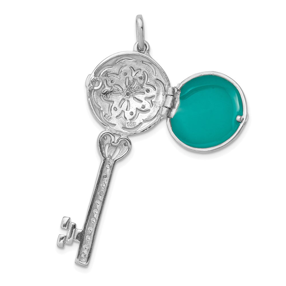 Sterlingsilber Rhodiniert Zirkonia Filigran Emailliert Oberteil Key Medaillon Anhänger