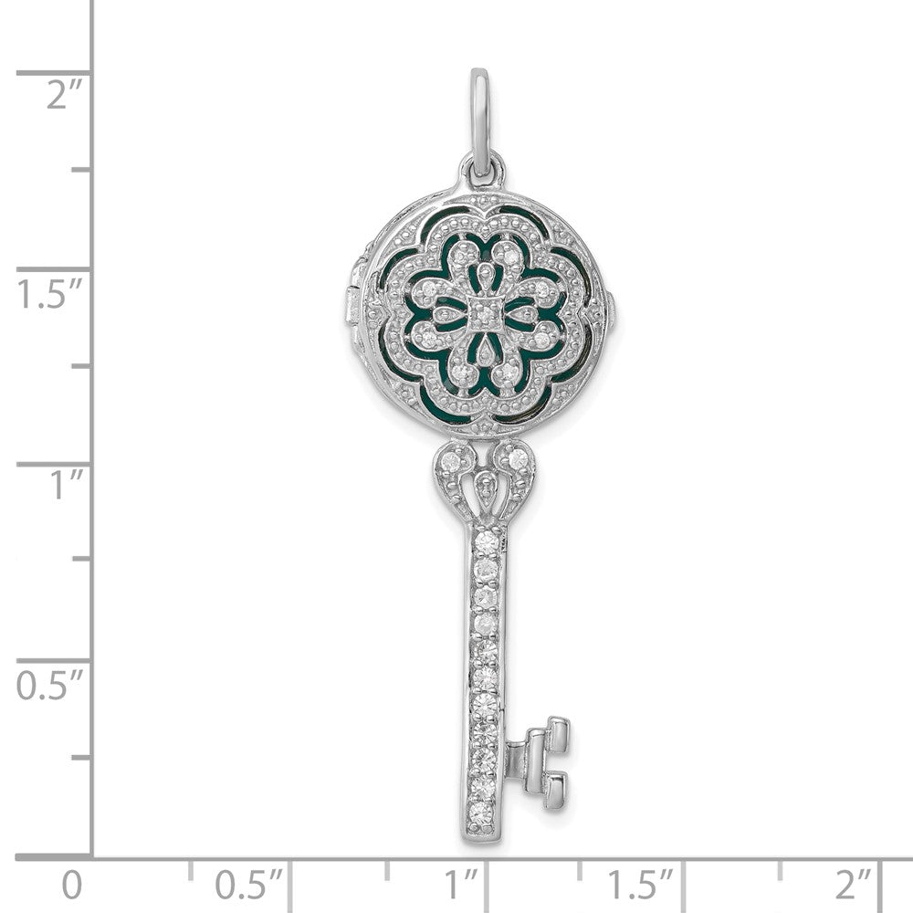 Sterlingsilber Rhodiniert Zirkonia Filigran Emailliert Oberteil Key Medaillon Anhänger