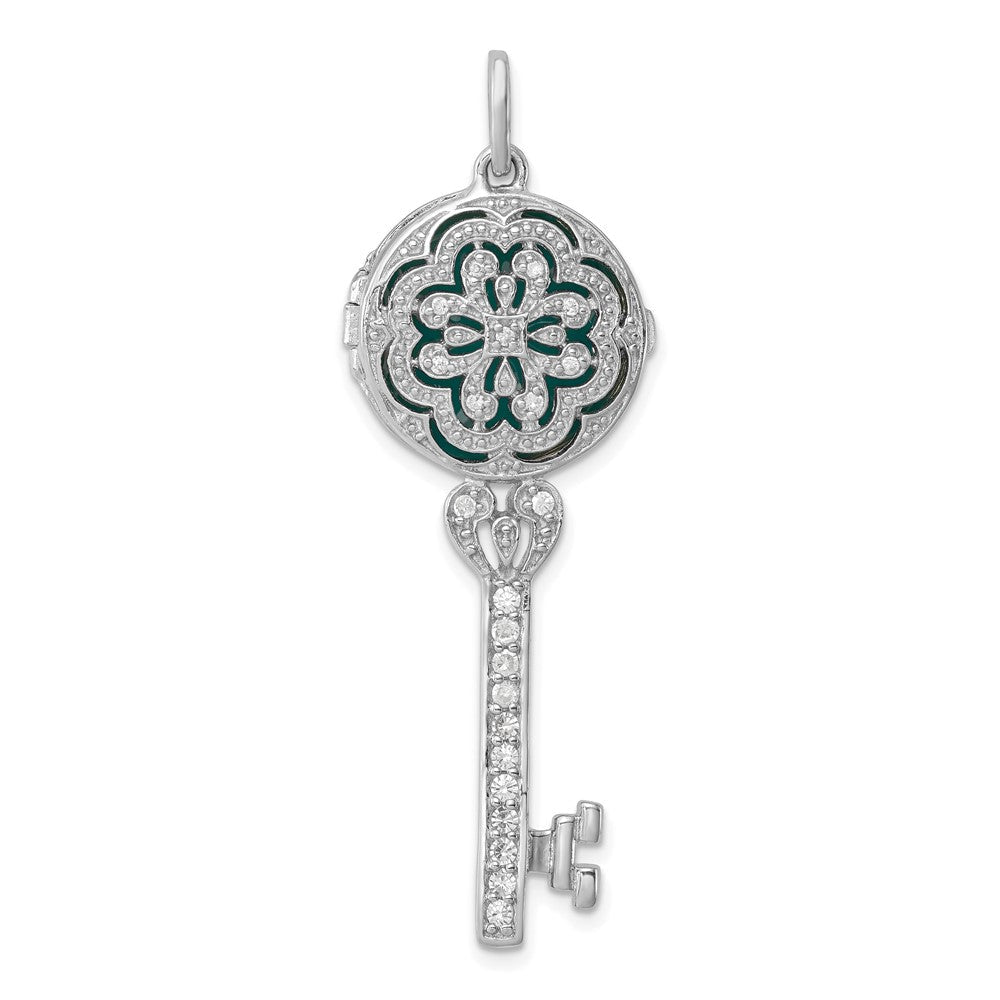 Sterlingsilber Rhodiniert Zirkonia Filigran Emailliert Oberteil Key Medaillon Anhänger