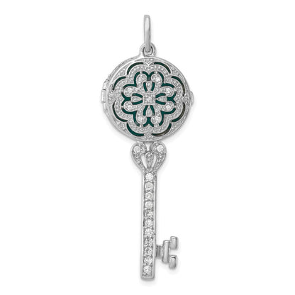 Sterlingsilber Rhodiniert Zirkonia Filigran Emailliert Oberteil Key Medaillon Anhänger