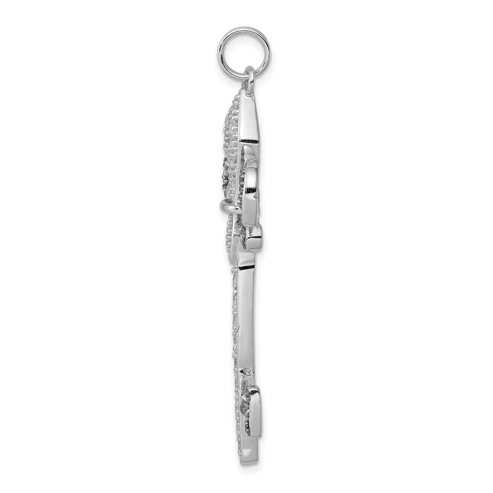 Sterlingsilber Rhodiniert Schwarz/white Zirkonia Fleur De Lis Key Anhänger