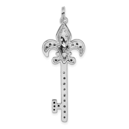 Sterlingsilber Rhodiniert Schwarz/white Zirkonia Fleur De Lis Key Anhänger