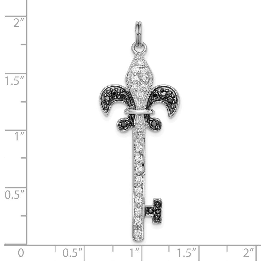 Sterlingsilber Rhodiniert Schwarz/white Zirkonia Fleur De Lis Key Anhänger