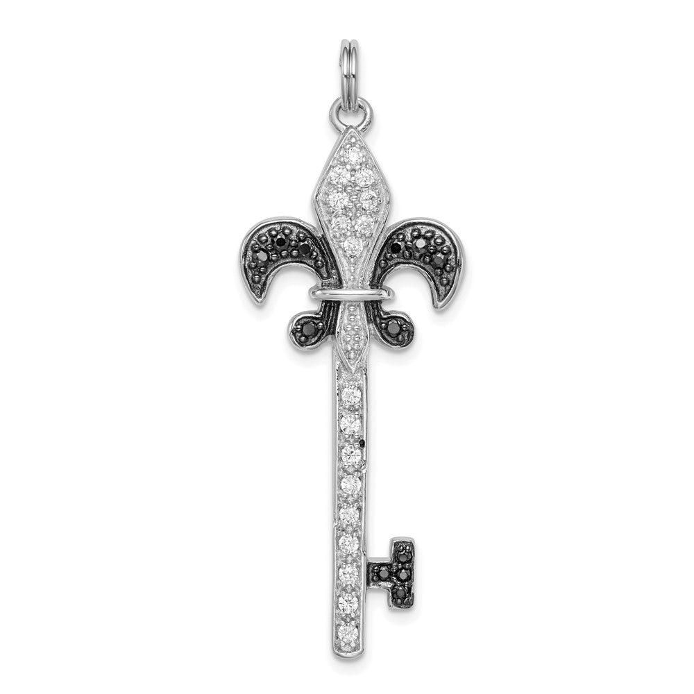 Sterlingsilber Rhodiniert Schwarz/white Zirkonia Fleur De Lis Key Anhänger