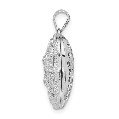 Sterlingsilber Rhodiniert Zirkonia Fantasie Design Herz 22mm Medaillon Anhänger