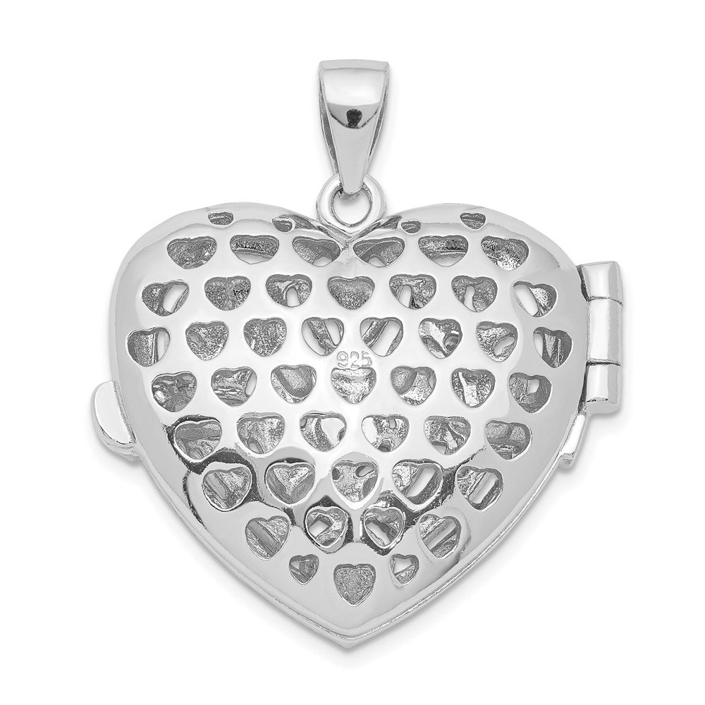 Sterlingsilber Rhodiniert Zirkonia Fantasie Design Herz 22mm Medaillon Anhänger