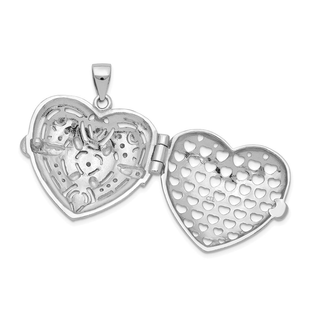 Sterlingsilber Rhodiniert Zirkonia Fantasie Design Herz 22mm Medaillon Anhänger