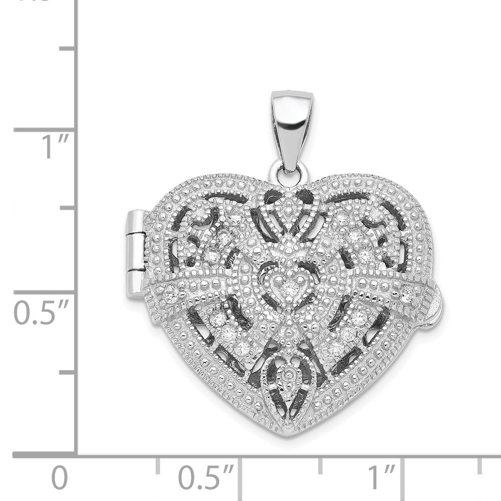 Sterlingsilber Rhodiniert Zirkonia Fantasie Design Herz 22mm Medaillon Anhänger