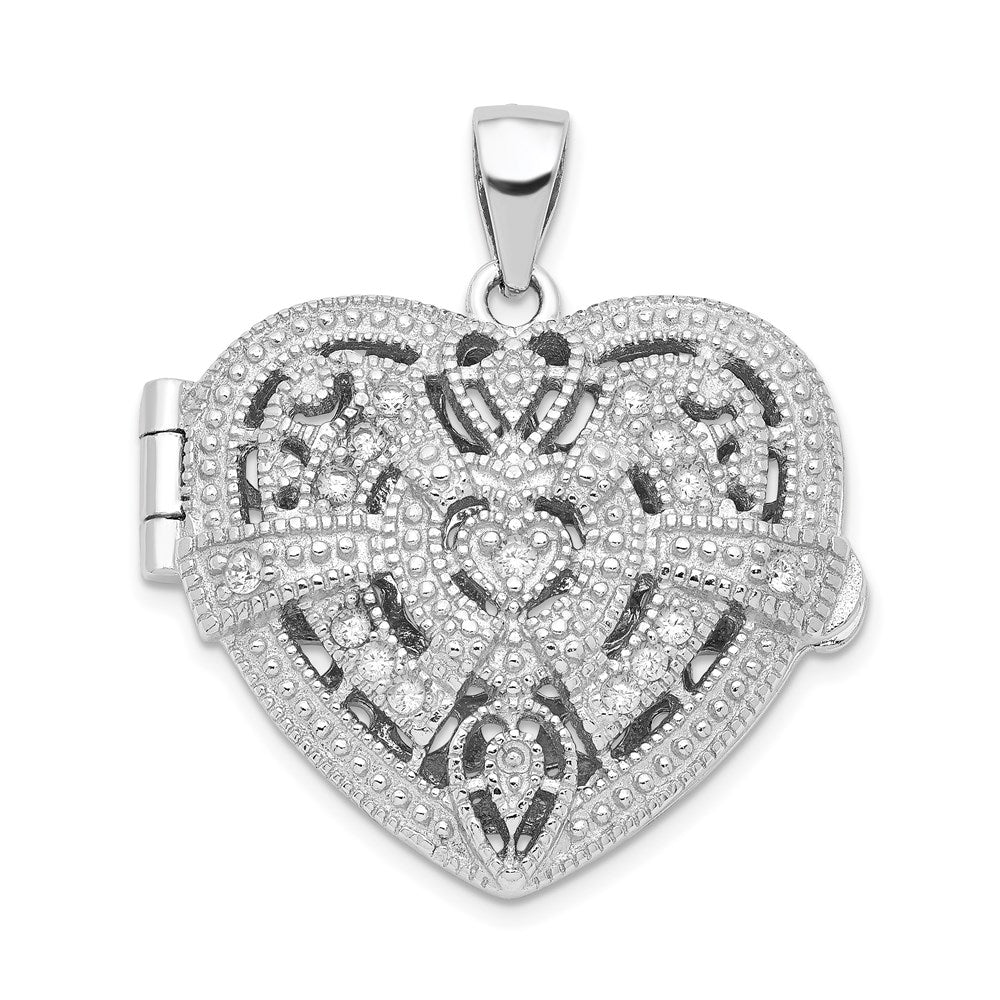 Sterlingsilber Rhodiniert Zirkonia Fantasie Design Herz 22mm Medaillon Anhänger