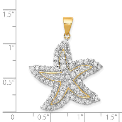 Sterlingsilber Glanz Vergoldet und Zirkonia Seestern Anhänger