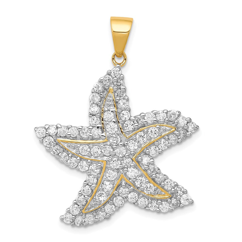 Sterlingsilber Glanz Vergoldet und Zirkonia Seestern Anhänger