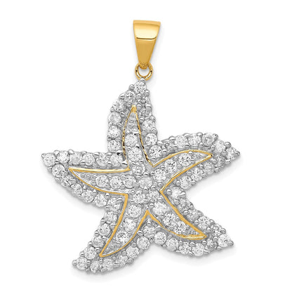 Sterlingsilber Glanz Vergoldet und Zirkonia Seestern Anhänger
