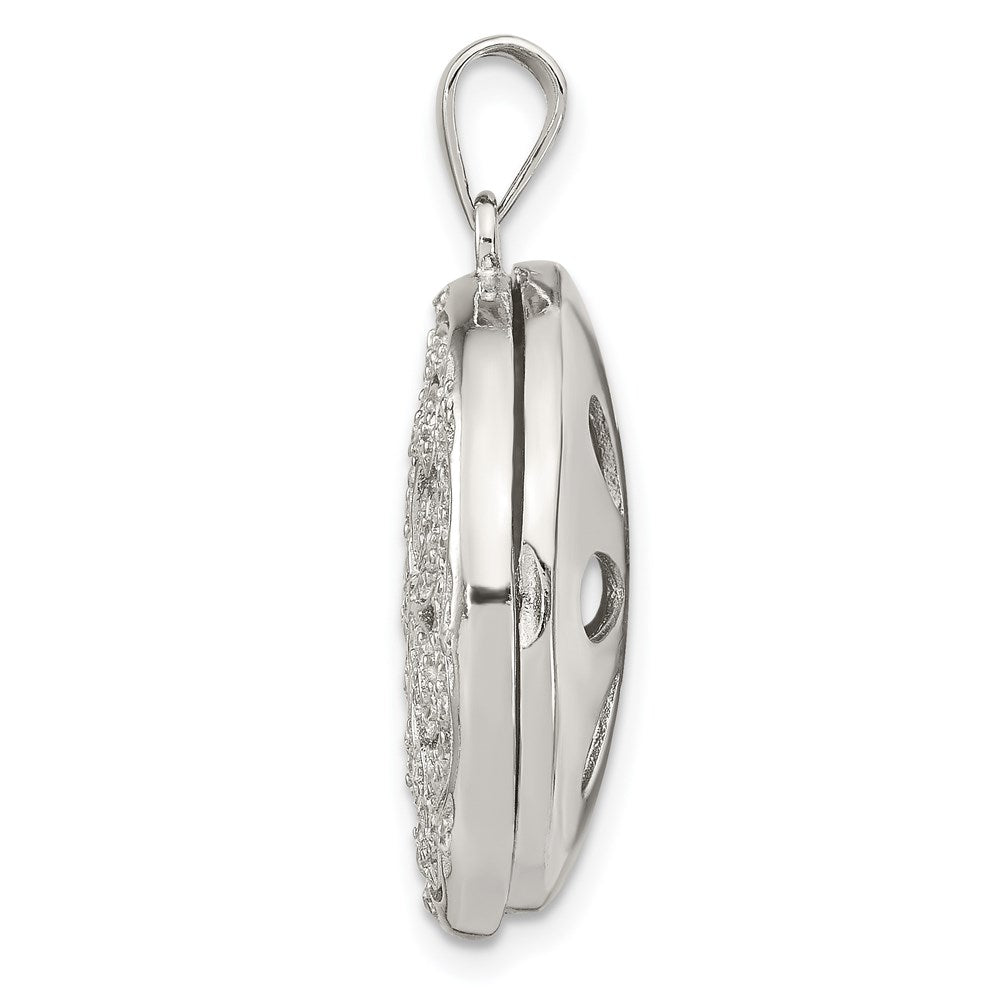 Sterlingsilber Rhodiniert Zirkonia Blume Design 22mm Medaillon Anhänger