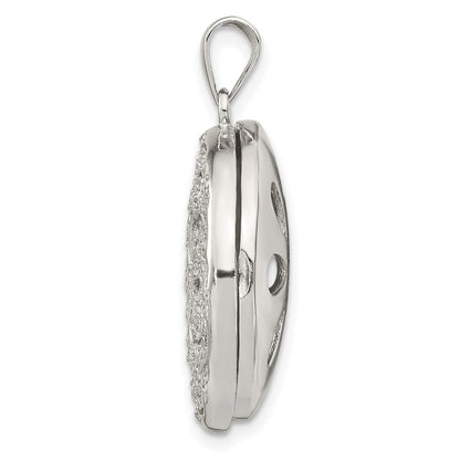 Sterlingsilber Rhodiniert Zirkonia Blume Design 22mm Medaillon Anhänger