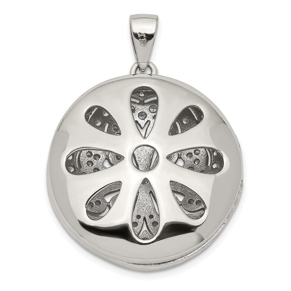 Sterlingsilber Rhodiniert Zirkonia Blume Design 22mm Medaillon Anhänger