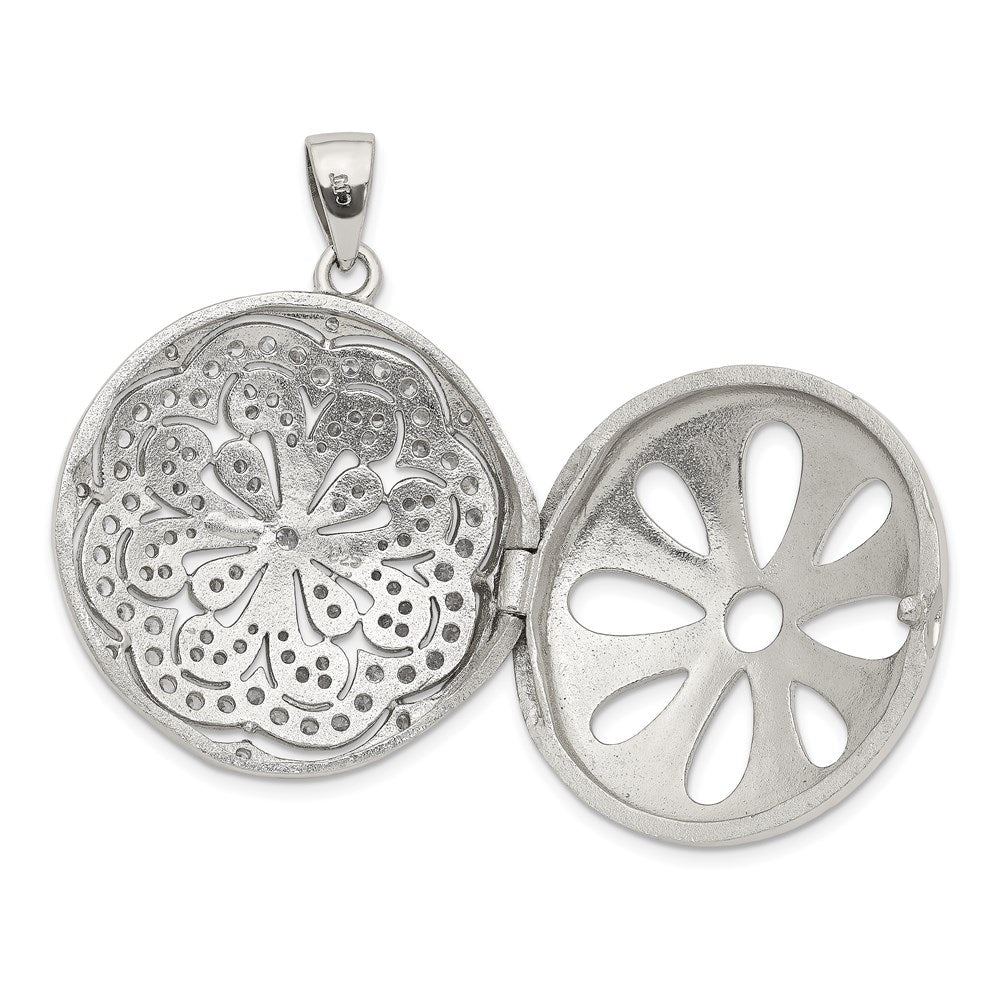 Sterlingsilber Rhodiniert Zirkonia Blume Design 22mm Medaillon Anhänger