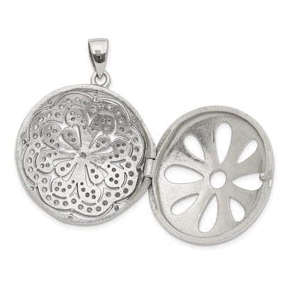 Sterlingsilber Rhodiniert Zirkonia Blume Design 22mm Medaillon Anhänger