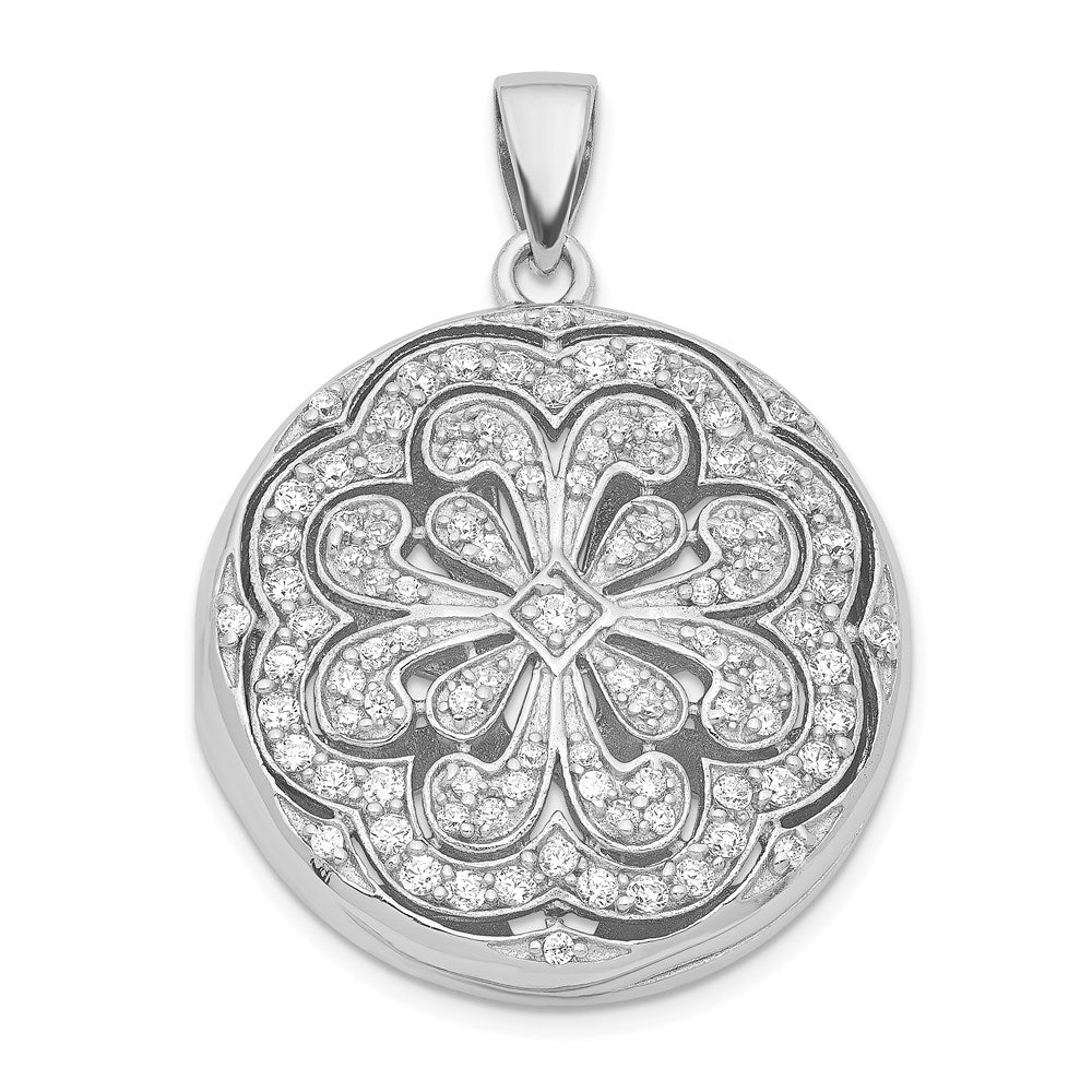 Sterlingsilber Rhodiniert Zirkonia Blume Design 22mm Medaillon Anhänger