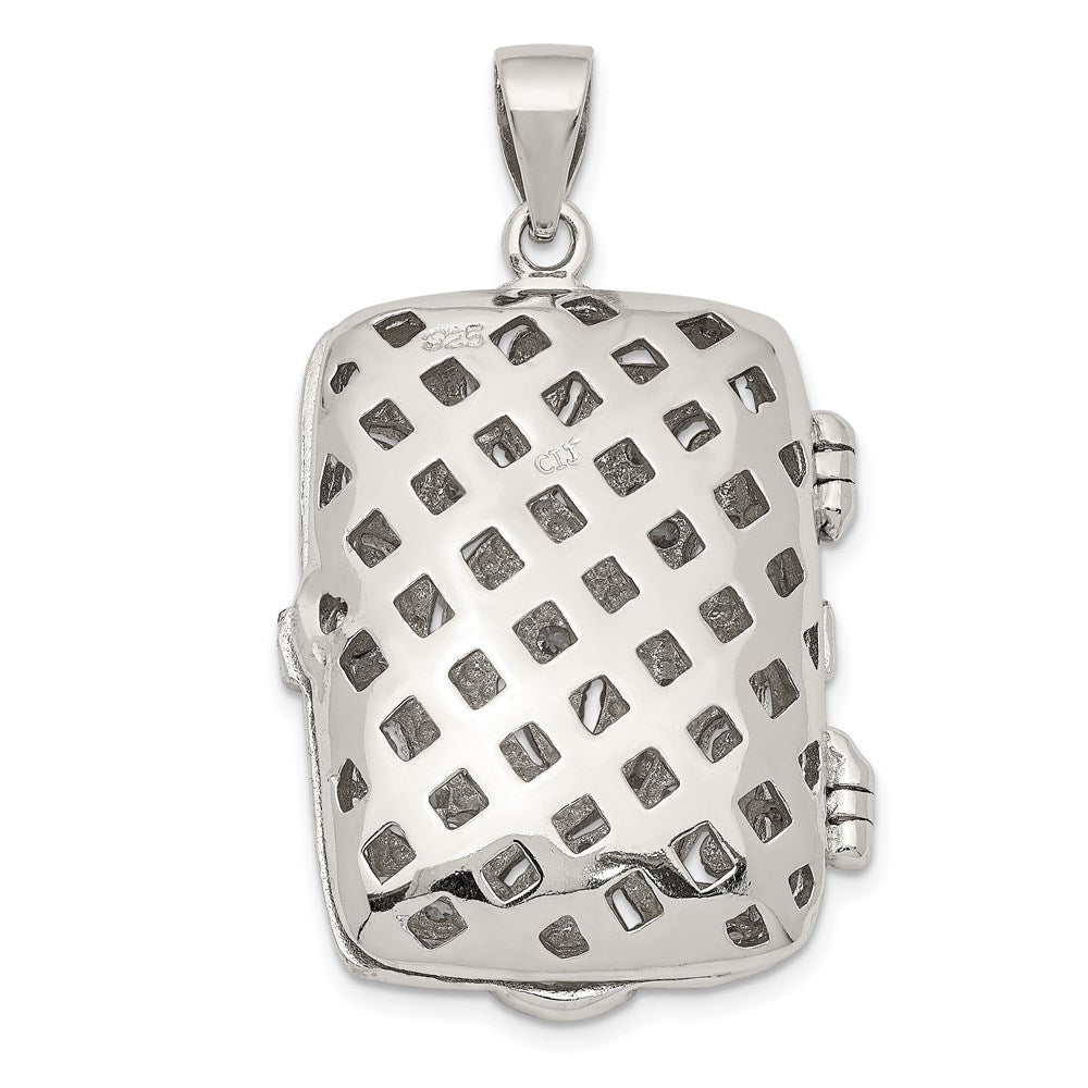 Sterlingsilber Rhodiniert Fantasie Zirkonia Rechteck 24mm Medaillon Anhänger