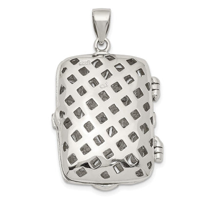 Sterlingsilber Rhodiniert Fantasie Zirkonia Rechteck 24mm Medaillon Anhänger