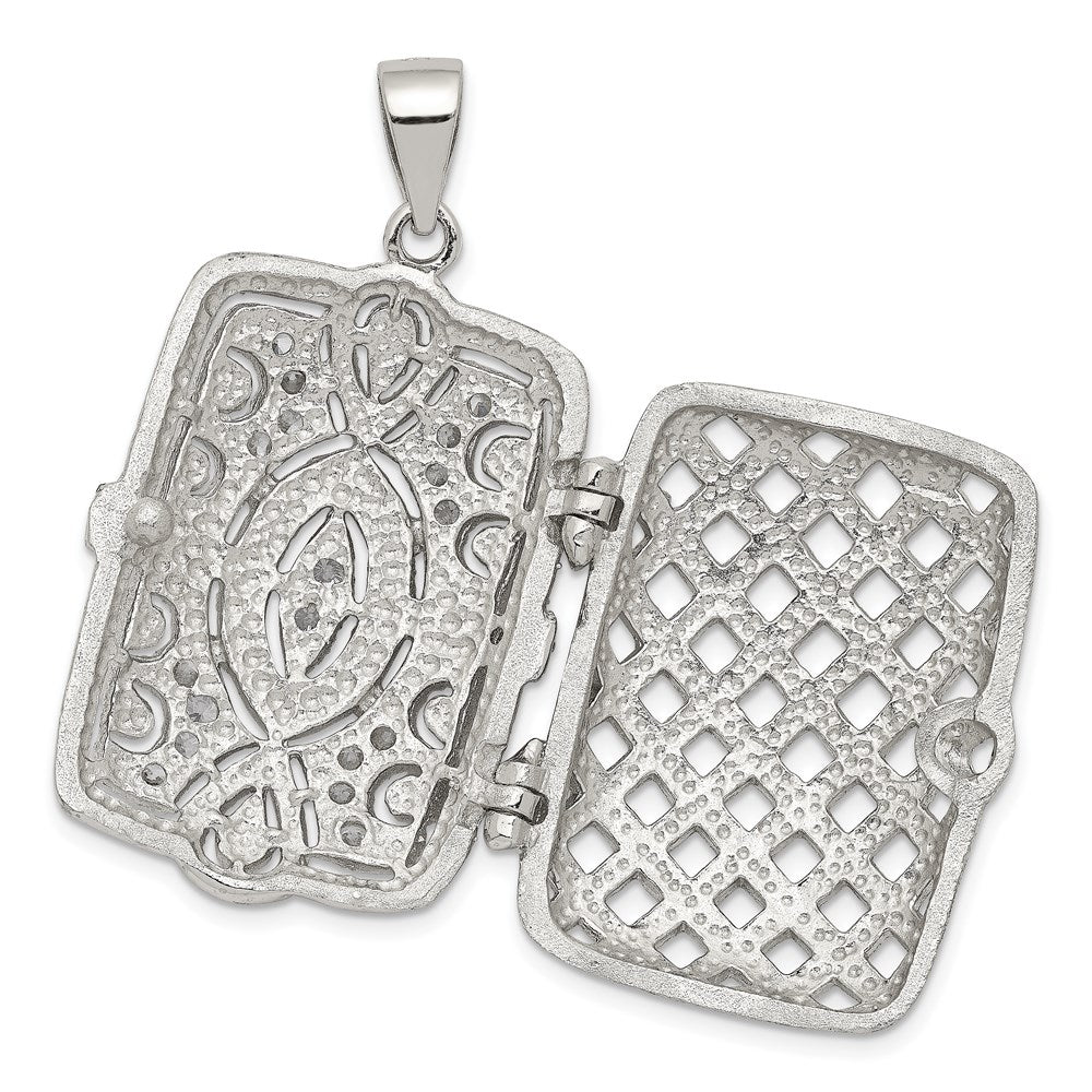 Sterlingsilber Rhodiniert Fantasie Zirkonia Rechteck 24mm Medaillon Anhänger