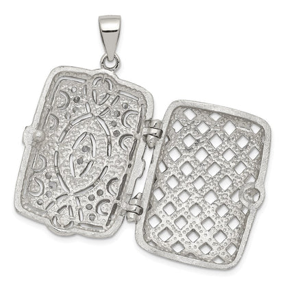 Sterlingsilber Rhodiniert Fantasie Zirkonia Rechteck 24mm Medaillon Anhänger