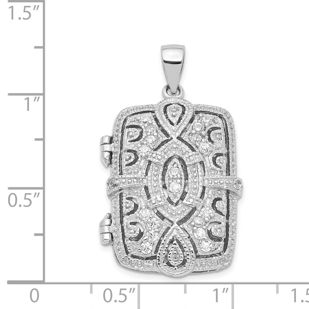 Sterlingsilber Rhodiniert Fantasie Zirkonia Rechteck 24mm Medaillon Anhänger