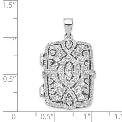 Sterlingsilber Rhodiniert Fantasie Zirkonia Rechteck 24mm Medaillon Anhänger