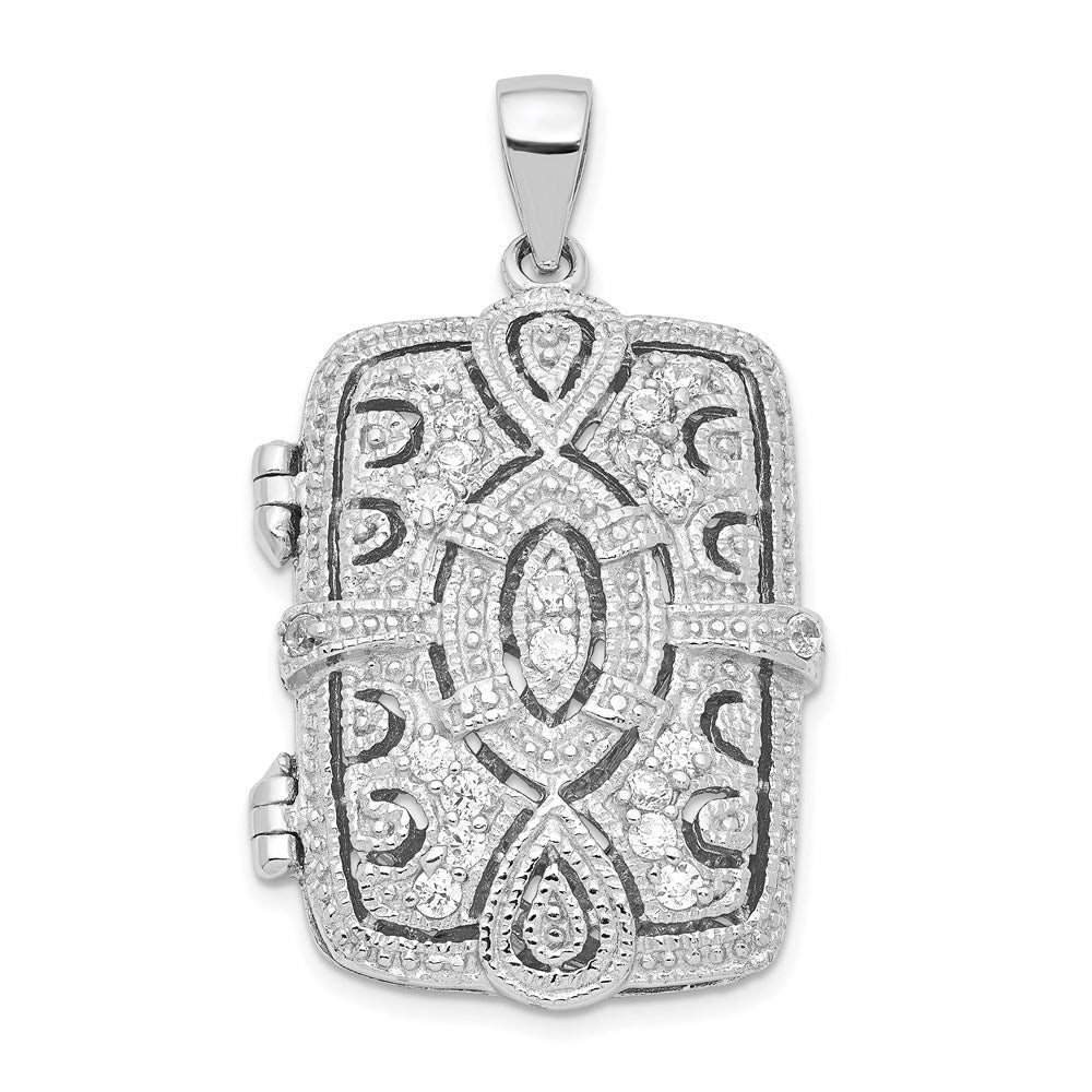 Sterlingsilber Rhodiniert Fantasie Zirkonia Rechteck 24mm Medaillon Anhänger