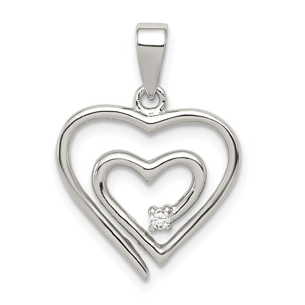 Sterlingsilber Rhodiniert Einfach Zirkonia Fantasie Herz Anhänger
