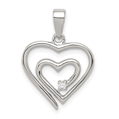Sterlingsilber Rhodiniert Einfach Zirkonia Fantasie Herz Anhänger