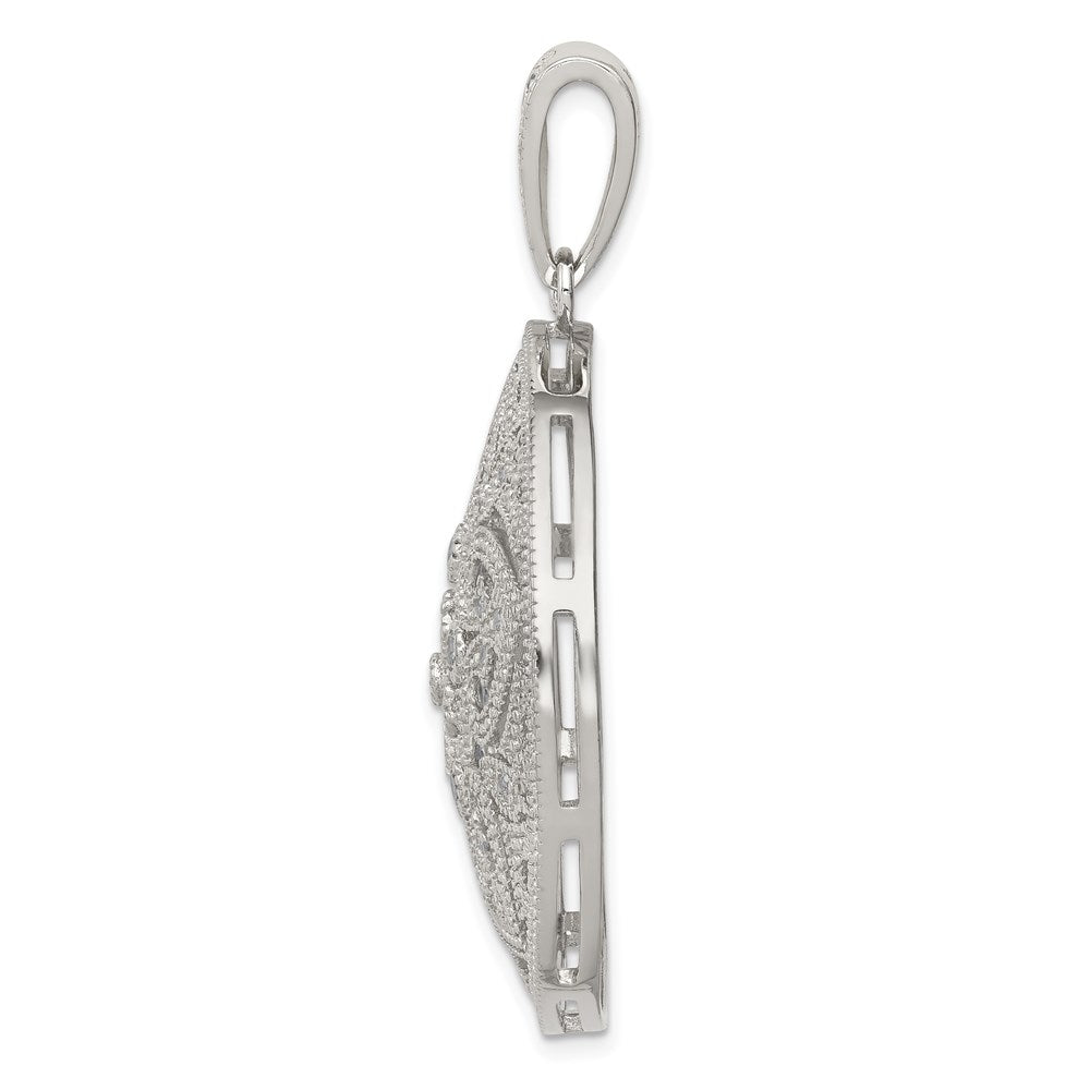 Sterlingsilber Rhodiniert Pavé Zirkonia Blumen Design Kreis Anhänger