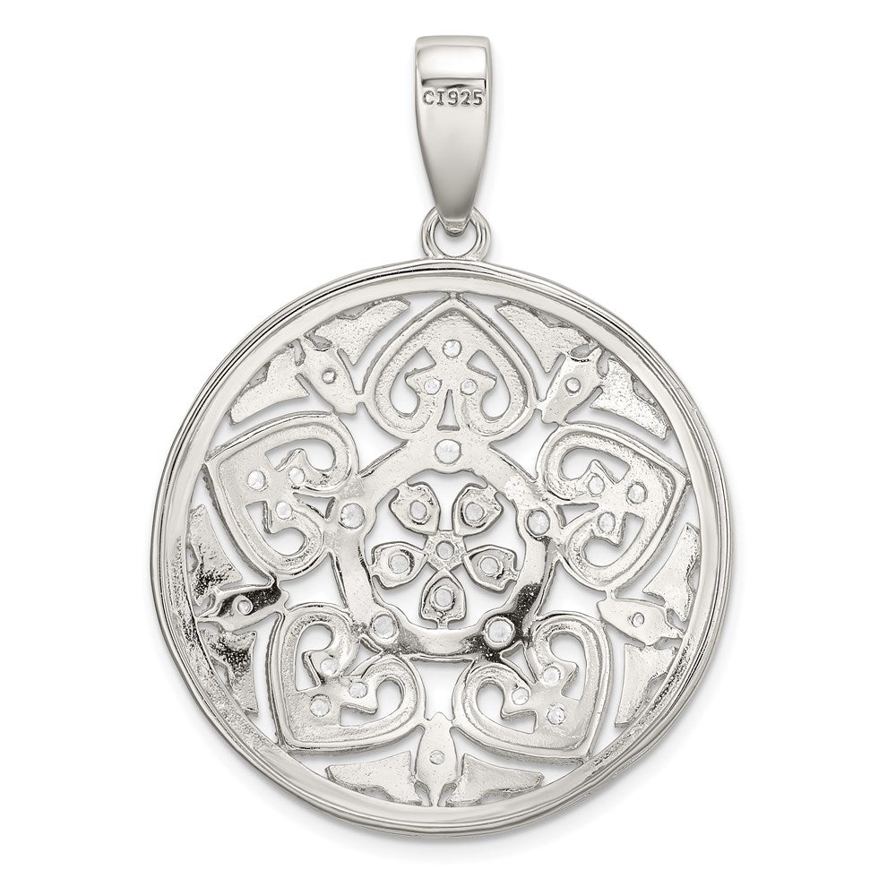 Sterlingsilber Rhodiniert Pavé Zirkonia Blumen Design Kreis Anhänger