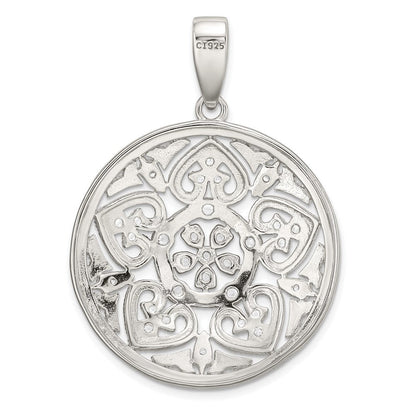 Sterlingsilber Rhodiniert Pavé Zirkonia Blumen Design Kreis Anhänger