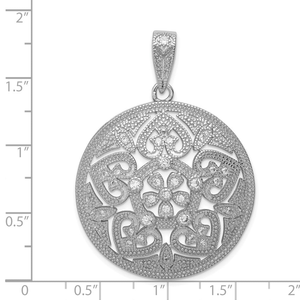 Sterlingsilber Rhodiniert Pavé Zirkonia Blumen Design Kreis Anhänger