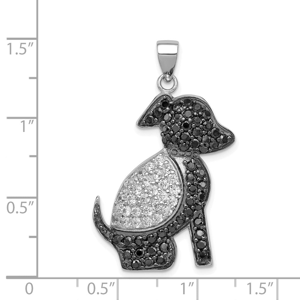 Sterlingsilber Rhodiniert Schwarz und Klar Zirkonia Hund Anhänger