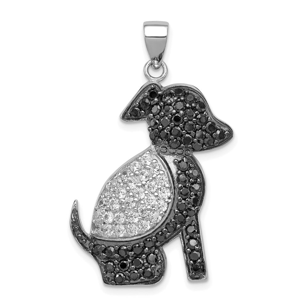 Sterlingsilber Rhodiniert Schwarz und Klar Zirkonia Hund Anhänger