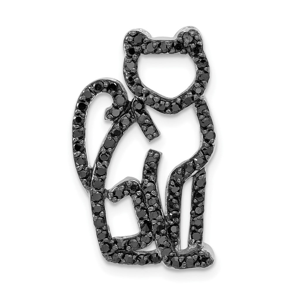 Sterlingsilber Schwarz Rhodiniert & Zirkonia Katze Anhänger