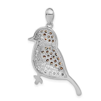 Sterlingsilber mit Schwarz Rhod Champagne & Klar Zirkonia Vogel Anhänger