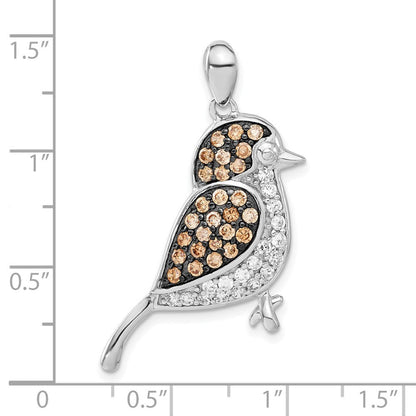 Sterlingsilber mit Schwarz Rhod Champagne & Klar Zirkonia Vogel Anhänger