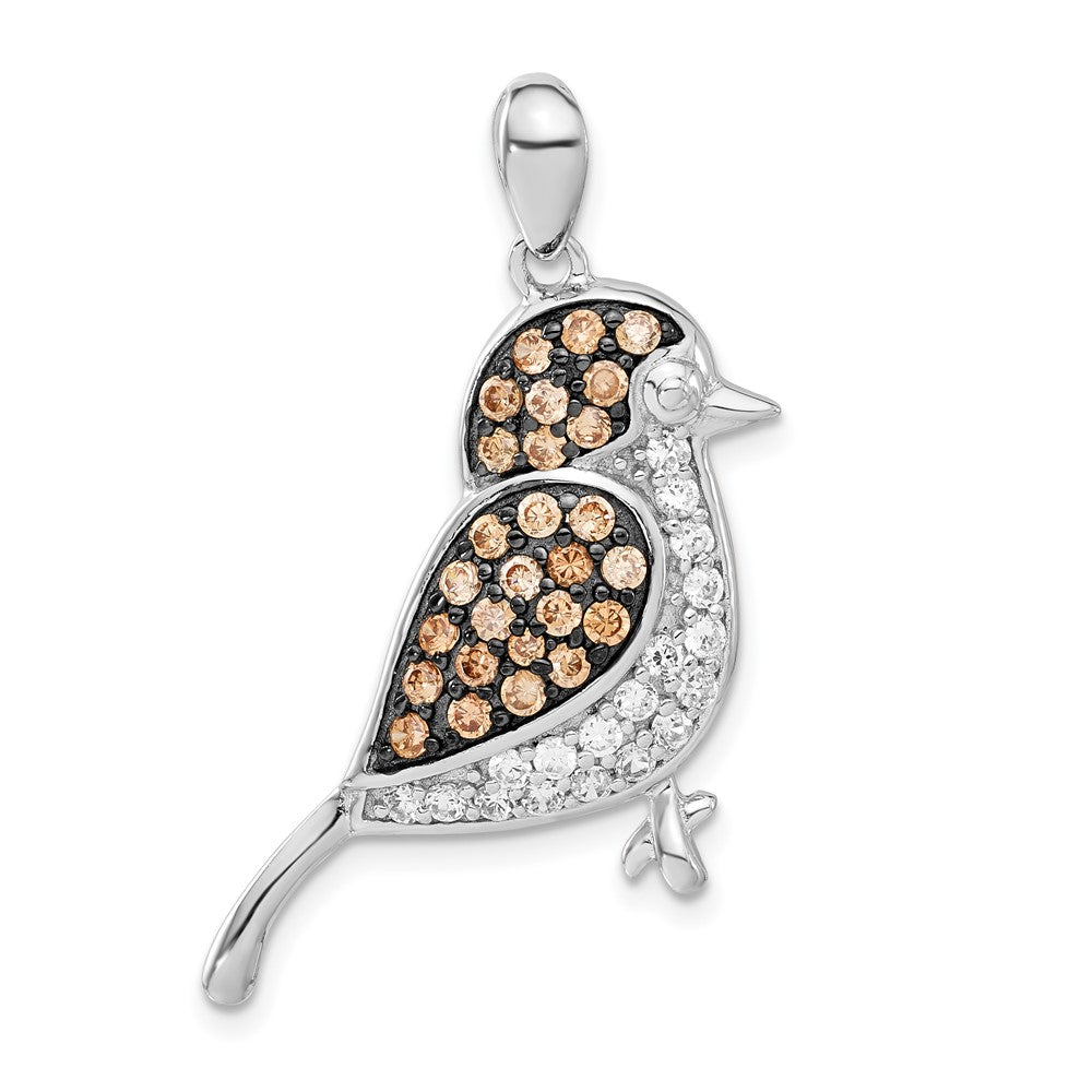 Sterlingsilber mit Schwarz Rhod Champagne & Klar Zirkonia Vogel Anhänger