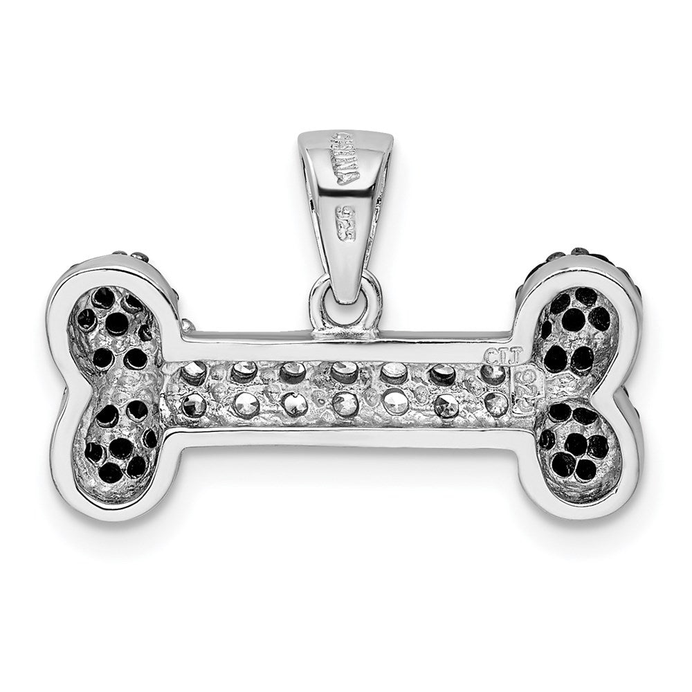 Sterlingsilber Rhodiniert Schwarz & Klar Zirkonia Hund Bone Anhänger