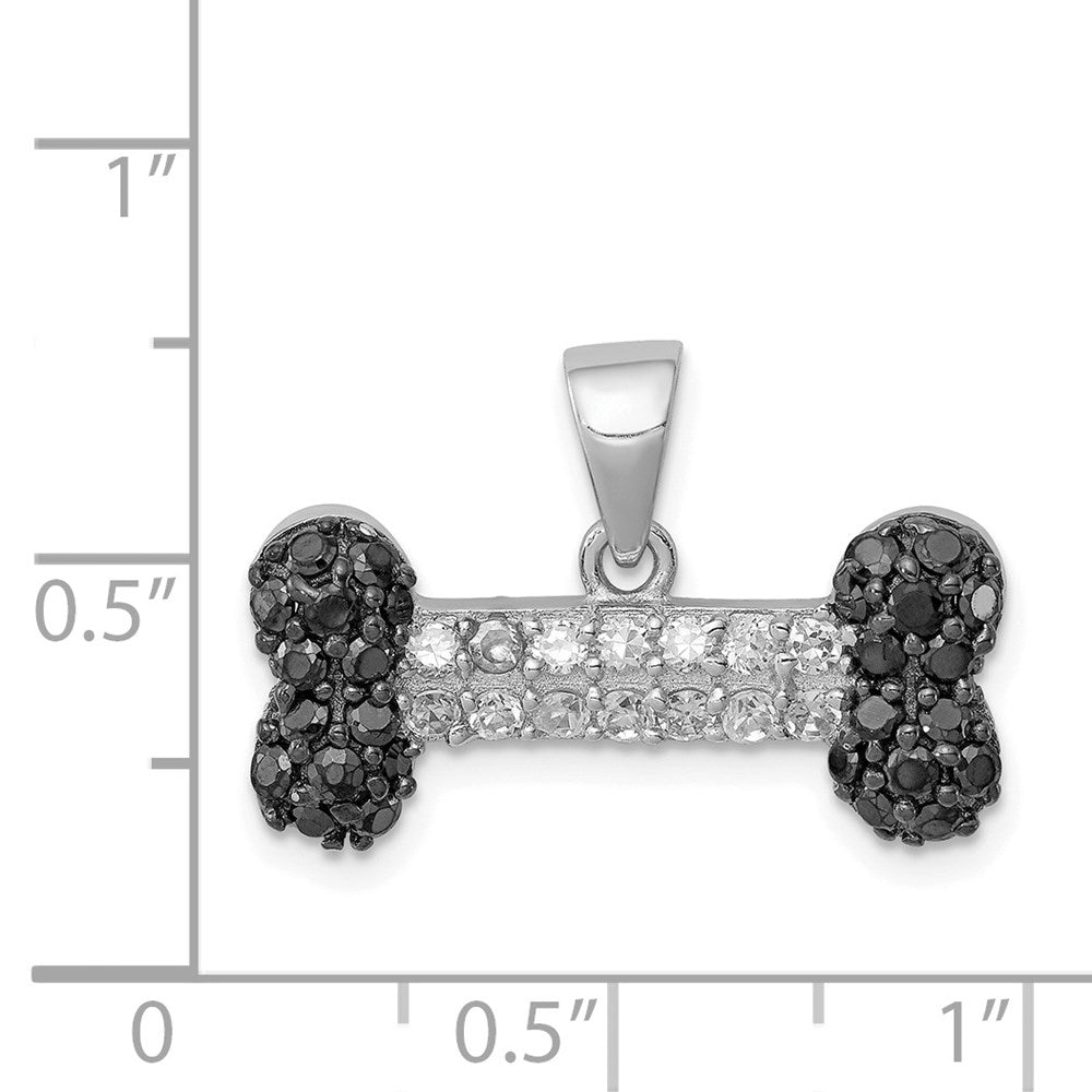 Sterlingsilber Rhodiniert Schwarz & Klar Zirkonia Hund Bone Anhänger