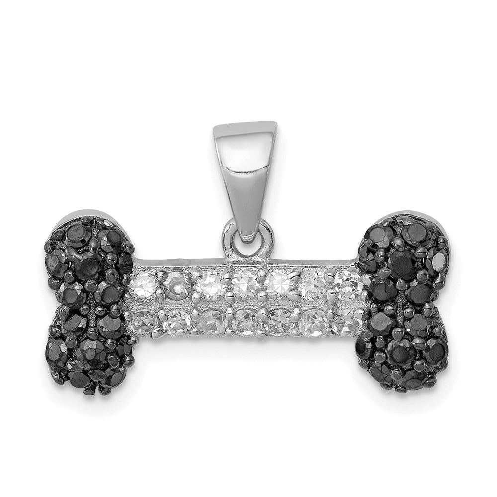 Sterlingsilber Rhodiniert Schwarz & Klar Zirkonia Hund Bone Anhänger