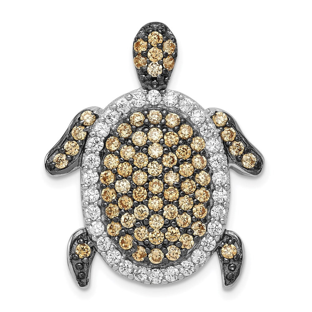Sterlingsilber Weiß & Champagne Zirkonia Schildkröte Anhänger