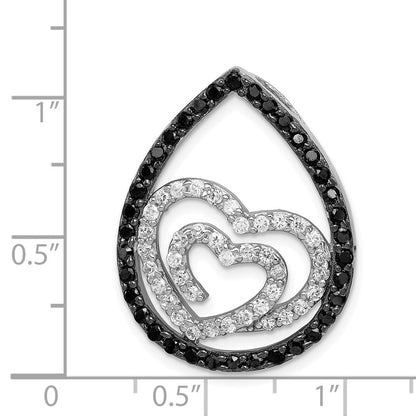 Sterlingsilber Weiß & Schwarz Zirkonia Herz Tropfen Anhänger